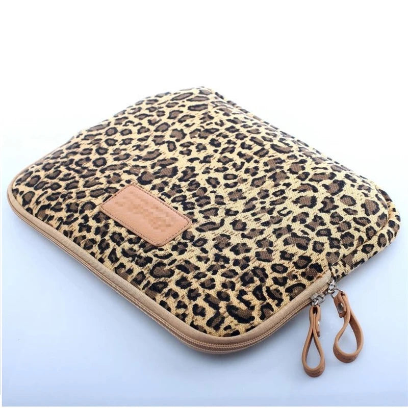 Pochette ordinateur léopard en toile à deux anses, 13,3 à 16 pouces