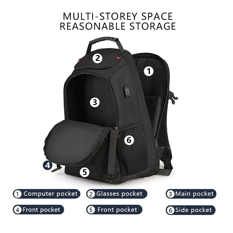 Sac à dos ordinateur 15 pouces grande capacité, port USB, 5 coloris