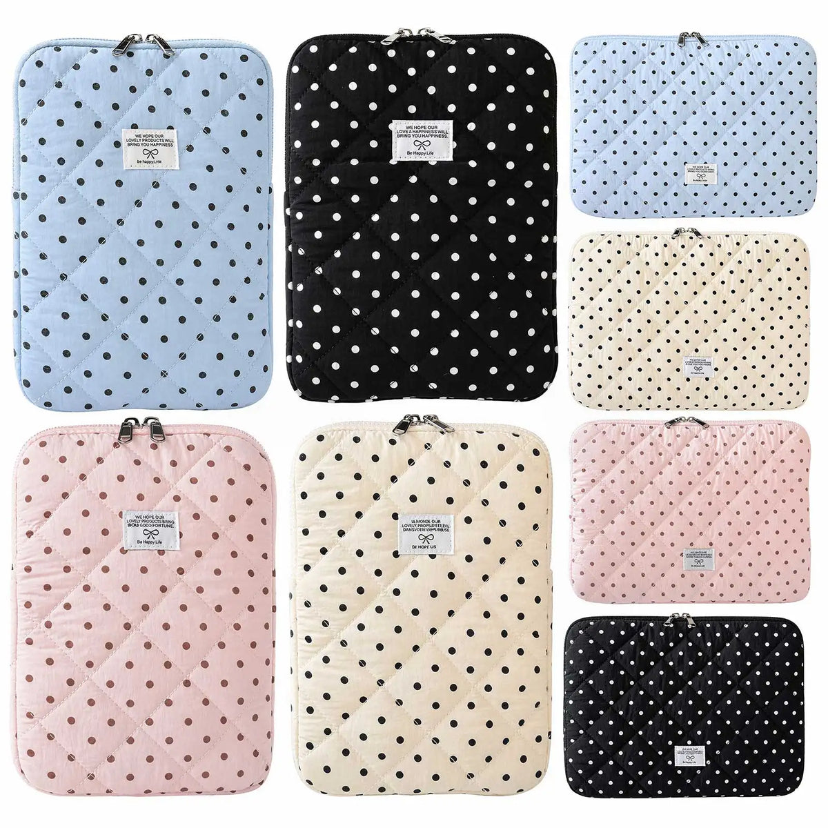 Pochette ordinateur femme matelassée à pois, 11 à 14 pouces