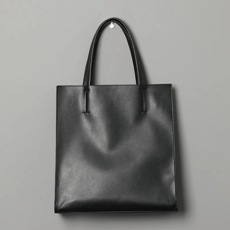 Sac ordinateur homme, cabas vertical en simili cuir lisse noir