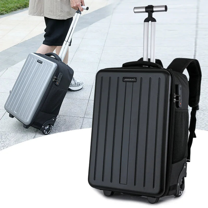 Un sac à dos à roulettes avec façade rigide