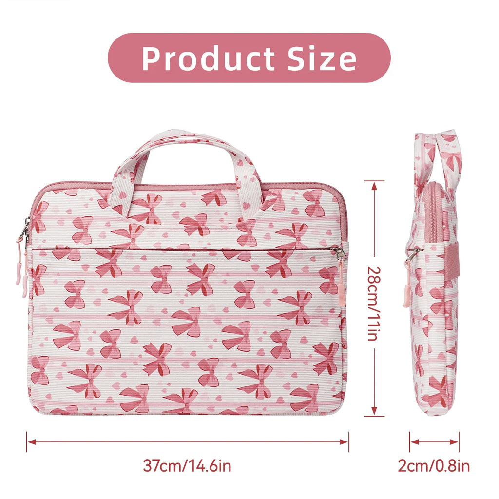 Pochette ordinateur femme 14 pouces en velours côtelé à nœuds
