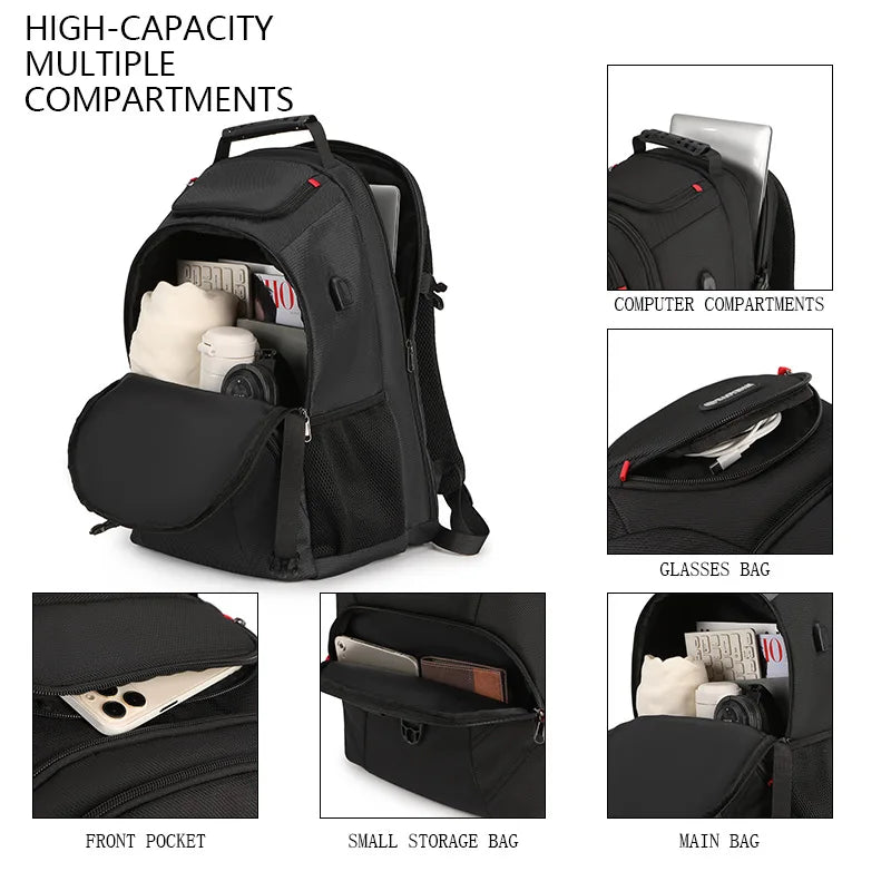 Sac à dos ordinateur 15 pouces grande capacité, port USB, 5 coloris