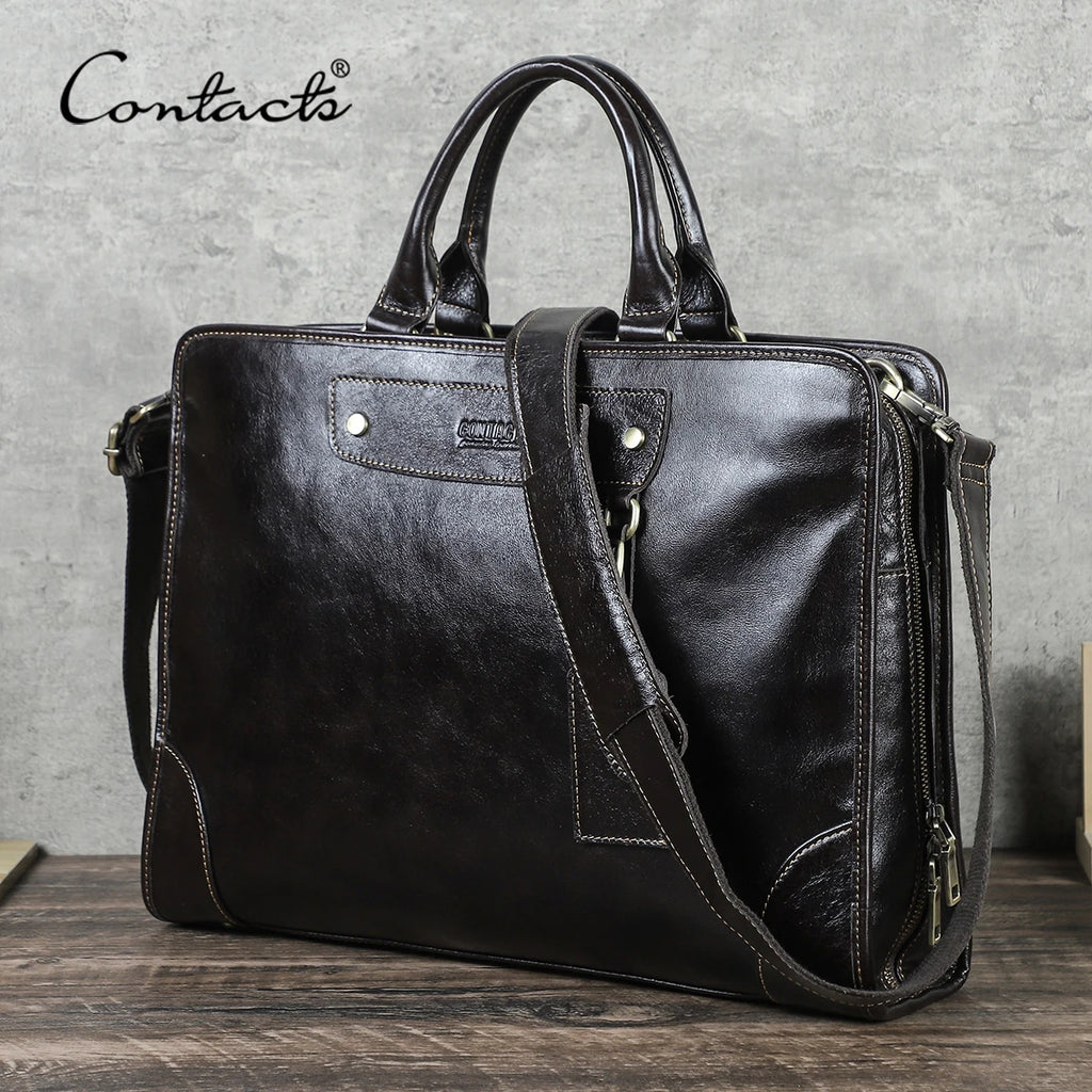 Sacoche ordinateur cuir homme 14 pouces, fini huilé brillant