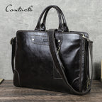 Sacoche ordinateur cuir homme 14 pouces, fini huilé brillant