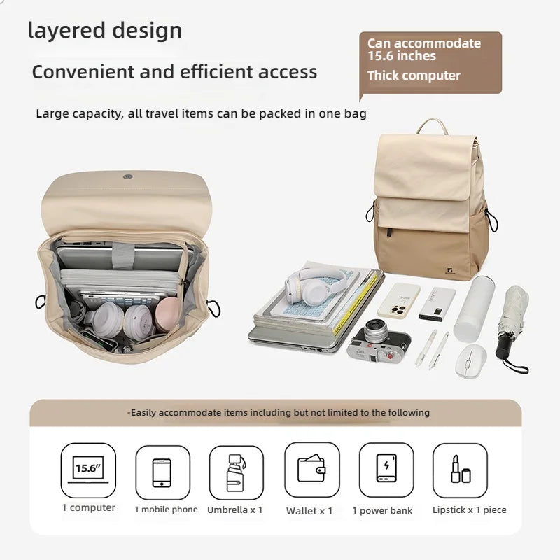 Sac à dos ordinateur 15,6 pouces à rabat, nylon déperlant extensible