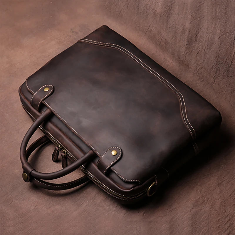 Sacoche ordinateur cuir homme 16 pouces en cuir ciré vintage