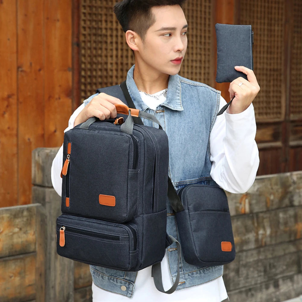 Sac à dos ordinateur en lot de 3 avec sacoche et pochette, nylon