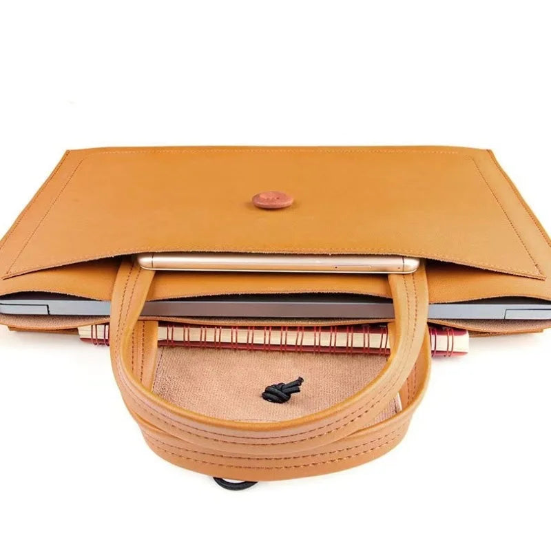 Pochette ordinateur simili cuir à bouton bois, 13,3 à 16 pouces