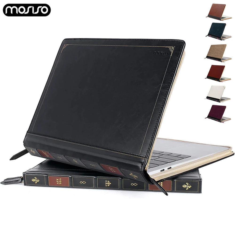 Housse ordinateur originale façon livre ancien, simili cuir zippé