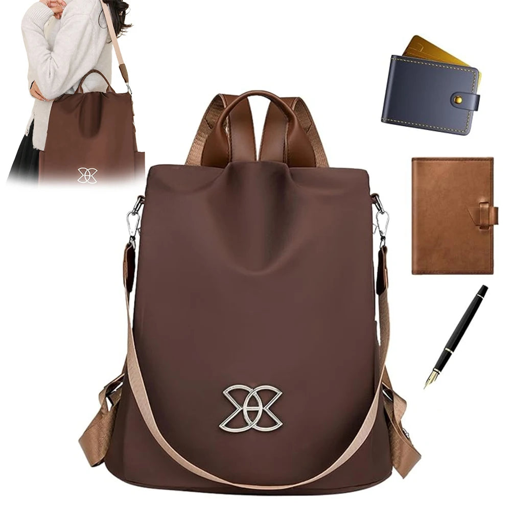 Sac à dos ordinateur femme antivol en oxford marron, convertible