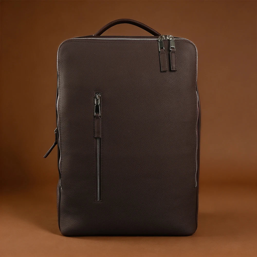 Sac à dos ordinateur cuir grainé 16 pouces avec passant trolley