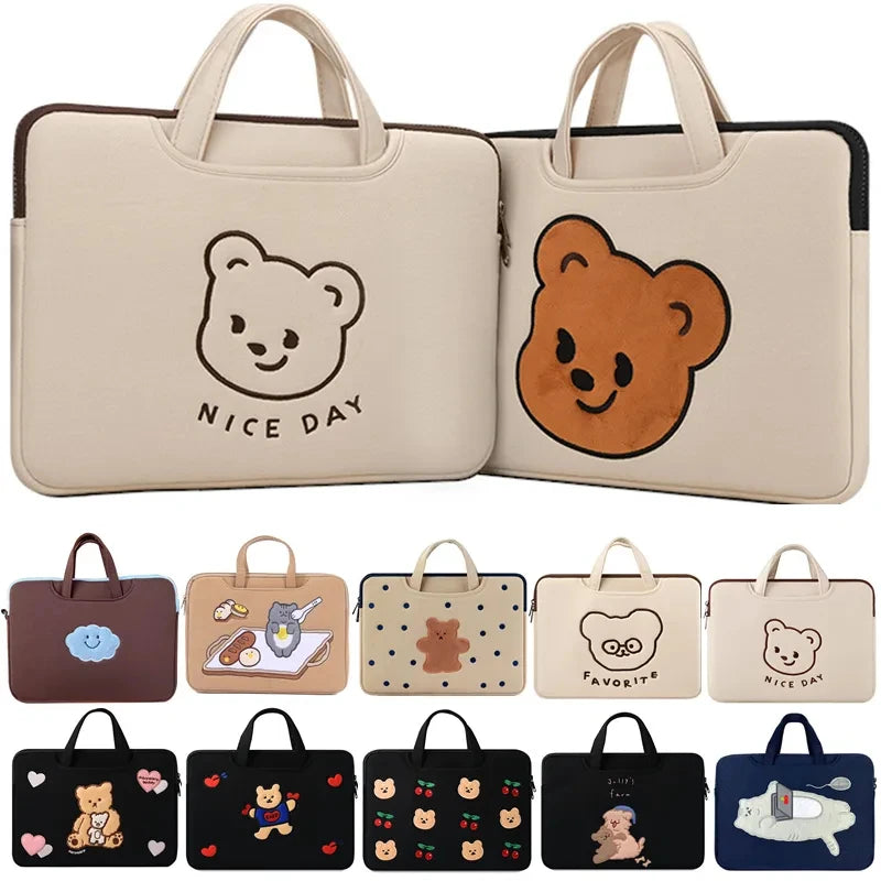 Pochette ordinateur à poignées motif ourson, 13 à 16 pouces