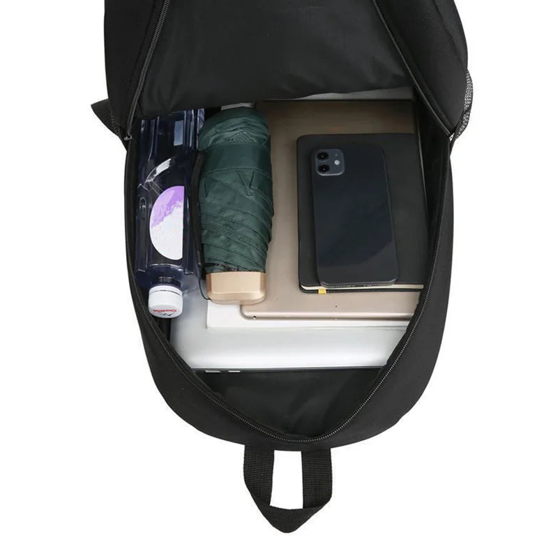 Sac à dos ordinateur en nylon noir à liseré rouge, poches gourde