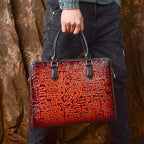 Sacoche ordinateur cuir homme gravé en relief rouge, 15 pouces