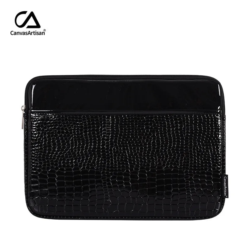 Pochette ordinateur effet croco verni, poche avant pour tablette