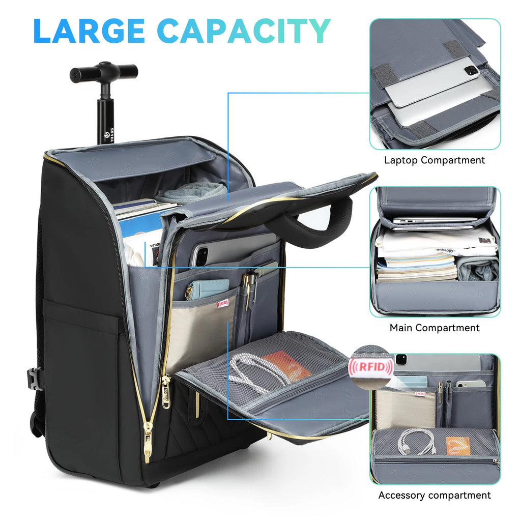 Sac à dos ordinateur à roulettes 15,6 pouces, port USB, 47 cm