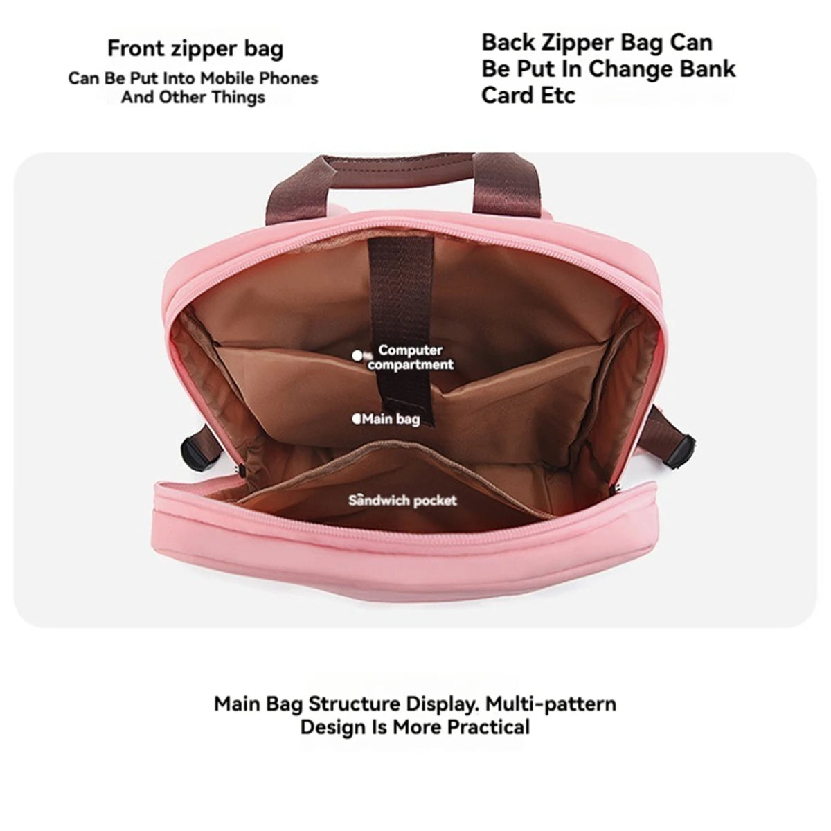 Sac à dos ordinateur compact en nylon déperlant, 14 ou 15,6 pouces