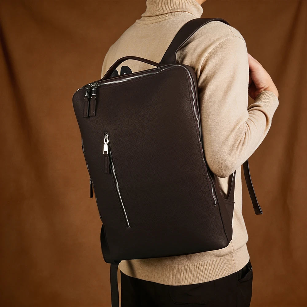 Sac à dos ordinateur cuir grainé 16 pouces avec passant trolley