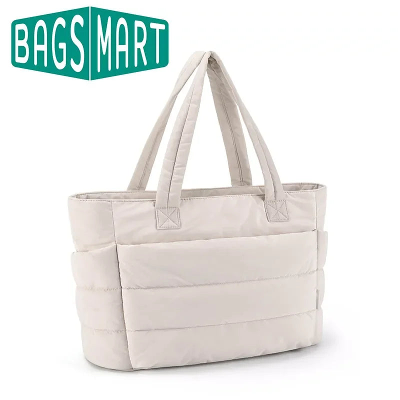 Sac ordinateur femme façon doudoune, cabas matelassé 20 L