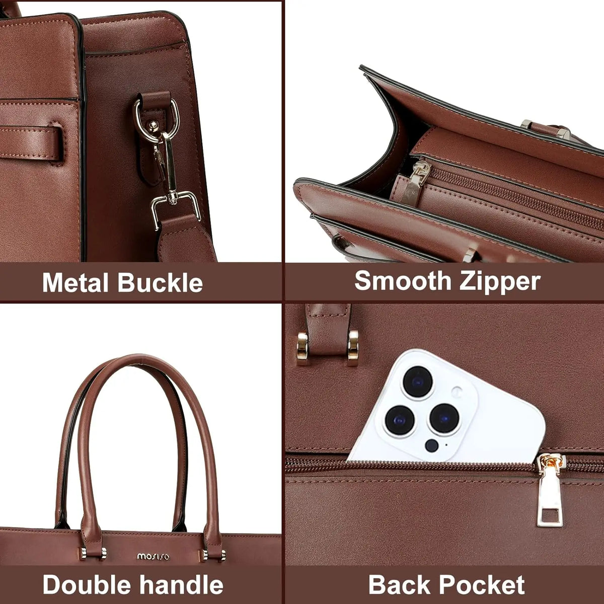 Sac ordinateur femme 15,6 pouces, cabas en simili cuir marron