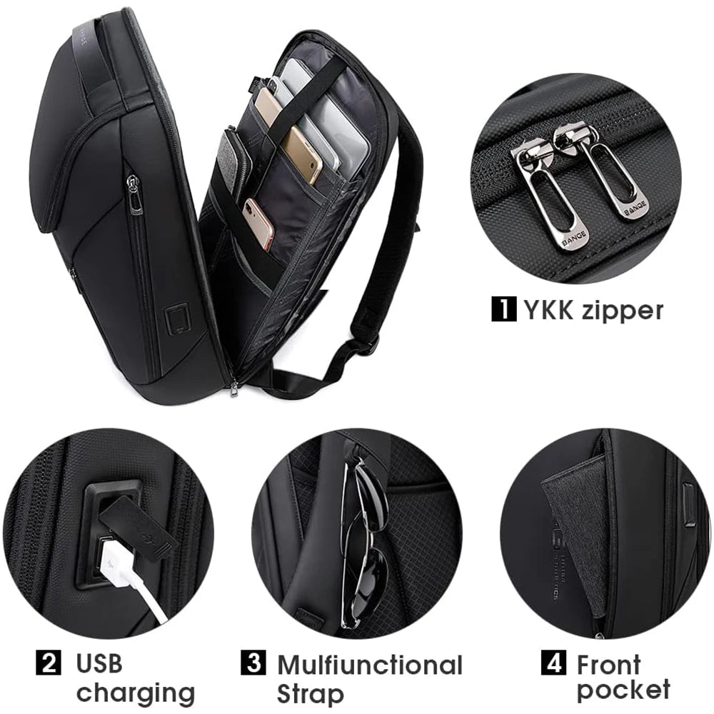Sac à dos ordinateur étanche 15,6 pouces, tissu TPU et port USB