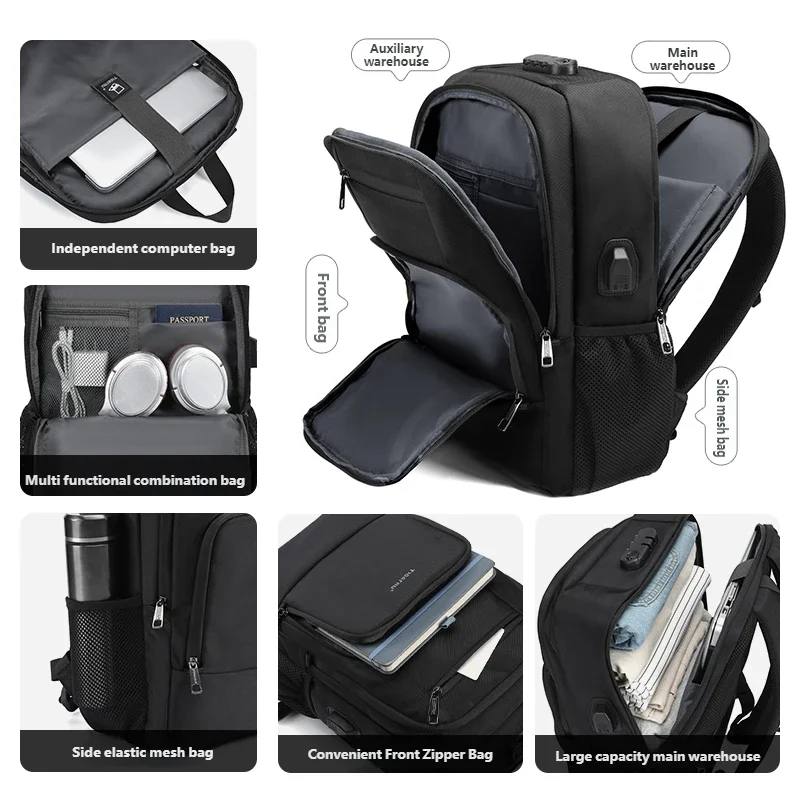 Sac à dos ordinateur 15,6 pouces à cadenas à code et port USB