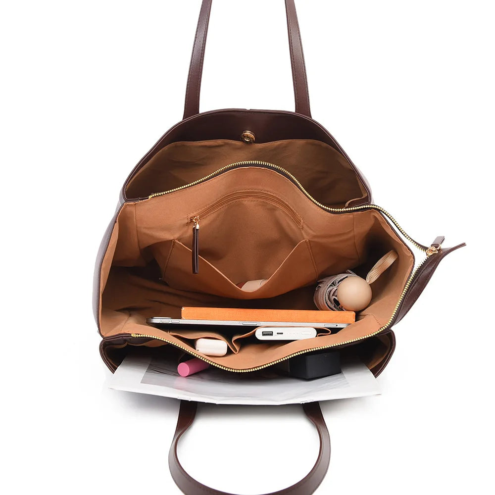 Sac ordinateur femme cabas zippé en simili cuir microfibre