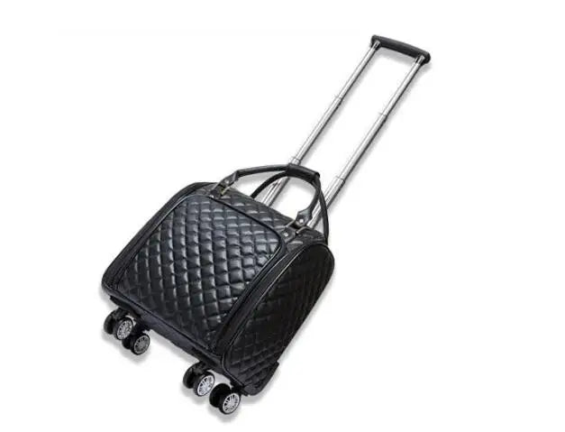 Trolley ordinateur femme matelassé noir à roulettes pivotantes