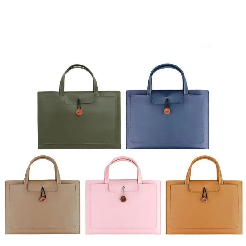 Pochette ordinateur simili cuir à bouton bois, 13,3 à 16 pouces