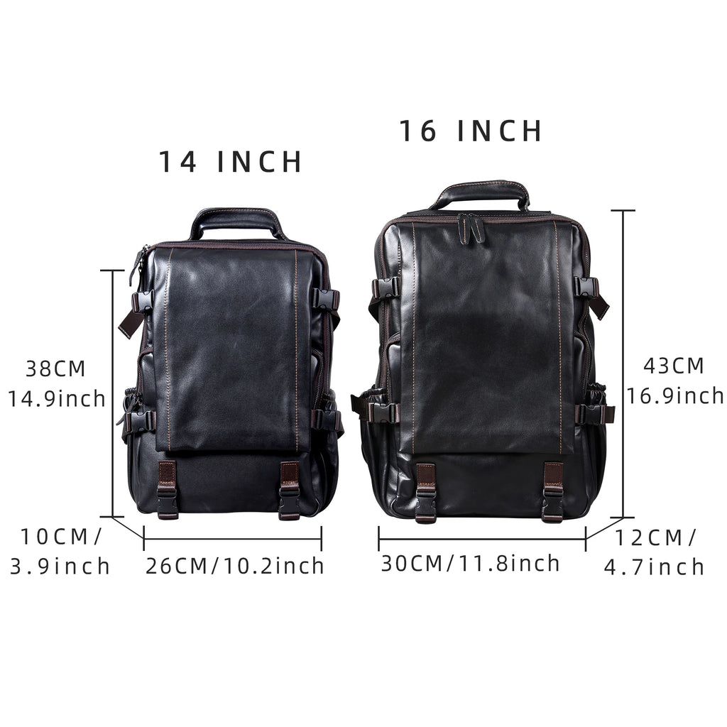 Sac à dos ordinateur cuir de vache noir, 14 ou 16 pouces