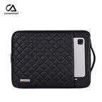 Pochette ordinateur simili cuir matelassé noir, poignée et poche