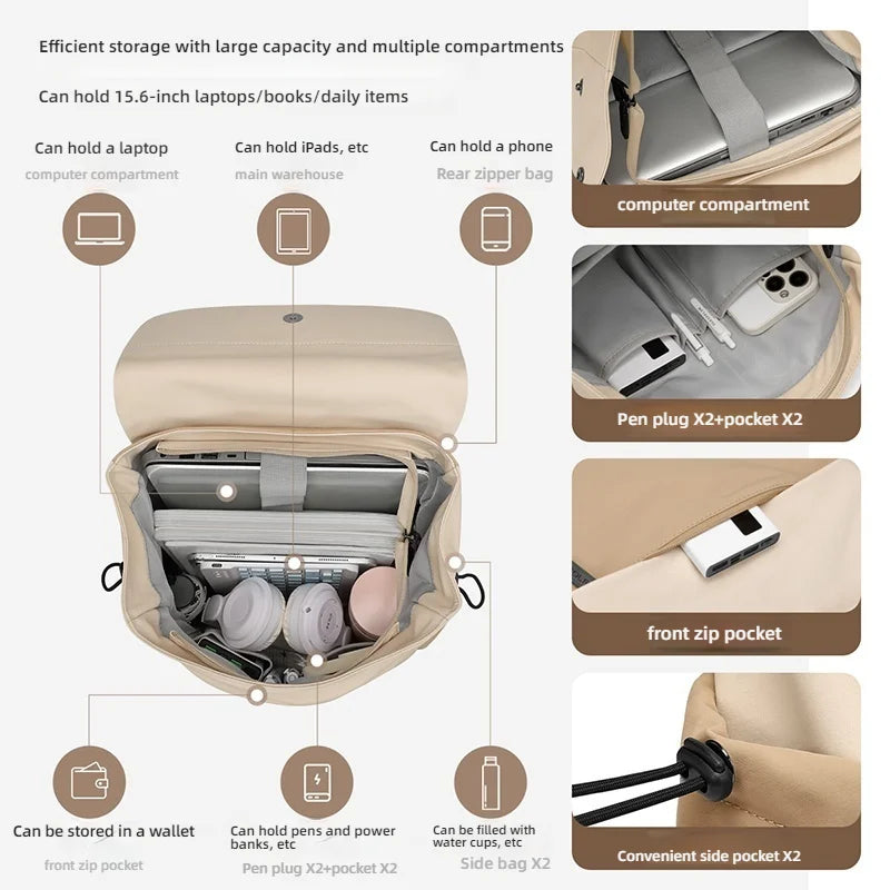 Sac à dos ordinateur 15,6 pouces à rabat, nylon déperlant extensible