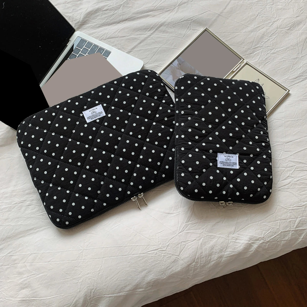 Pochette ordinateur femme matelassée à pois, 11 à 14 pouces