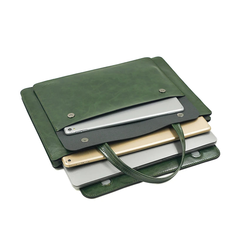 Pochette ordinateur simili cuir à poignées et double poche