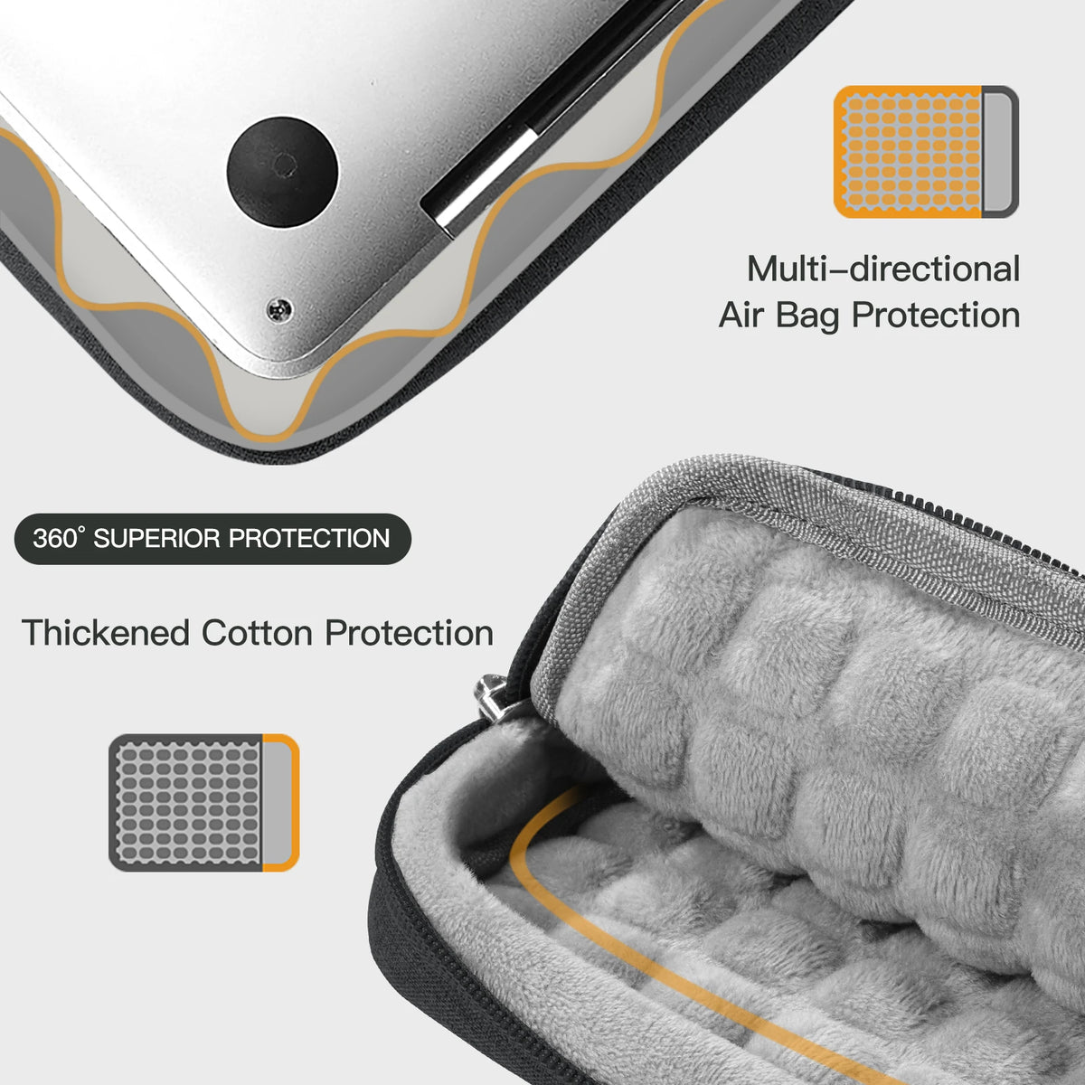 Pochette ordinateur matelassée à poignée et poche avant zippée