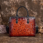 Sacoche ordinateur cuir homme gravé en relief rouge, 15 pouces