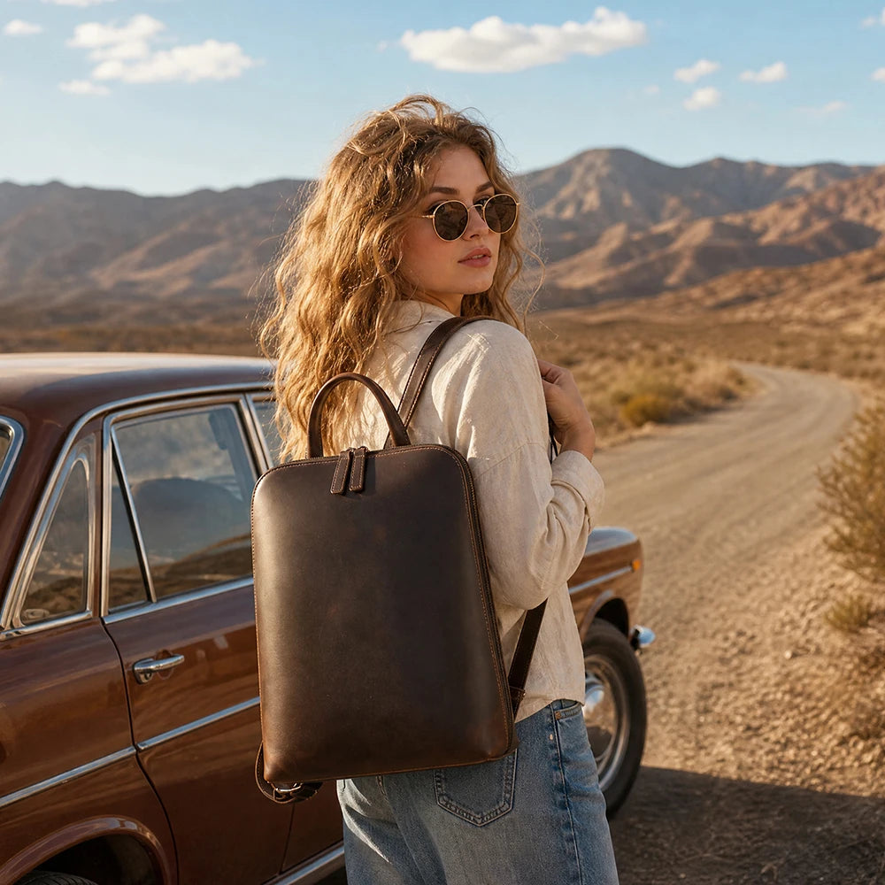 Sac à dos ordinateur en cuir de vache huilé