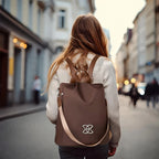 Sac à dos ordinateur femme antivol en oxford marron, convertible