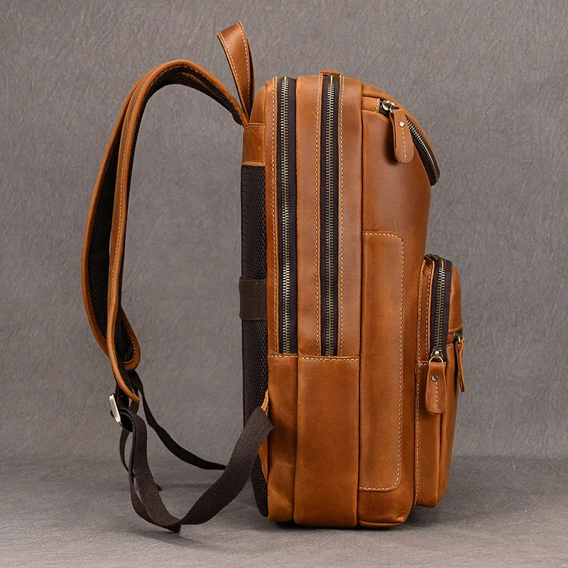 Sac à dos ordinateur cuir de vache huilé 14 pouces, aspect patiné