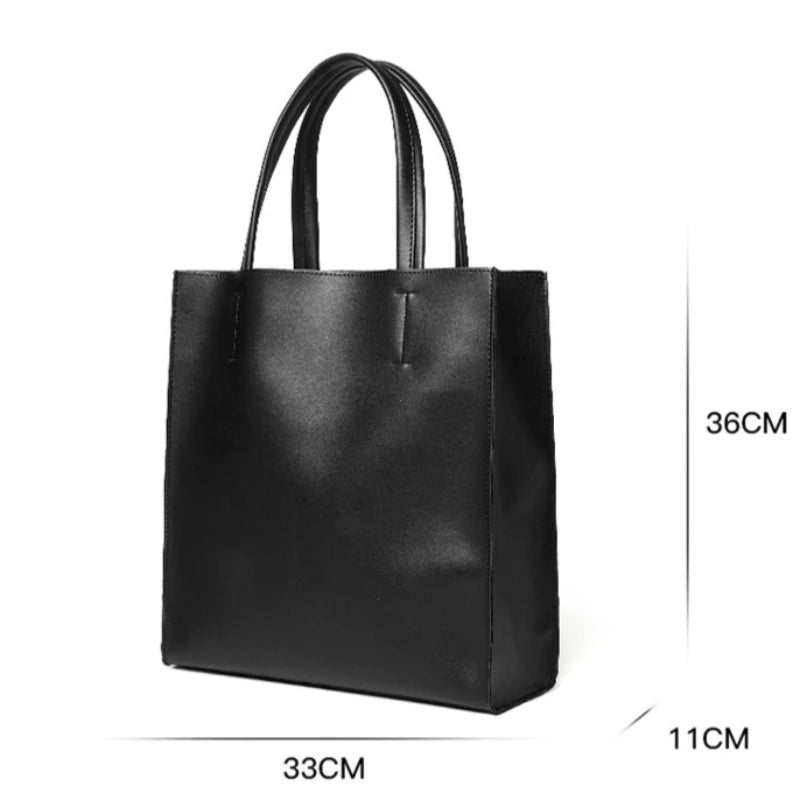 Sac ordinateur homme, cabas vertical en simili cuir lisse noir
