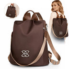 Sac à dos ordinateur femme antivol en oxford marron, convertible