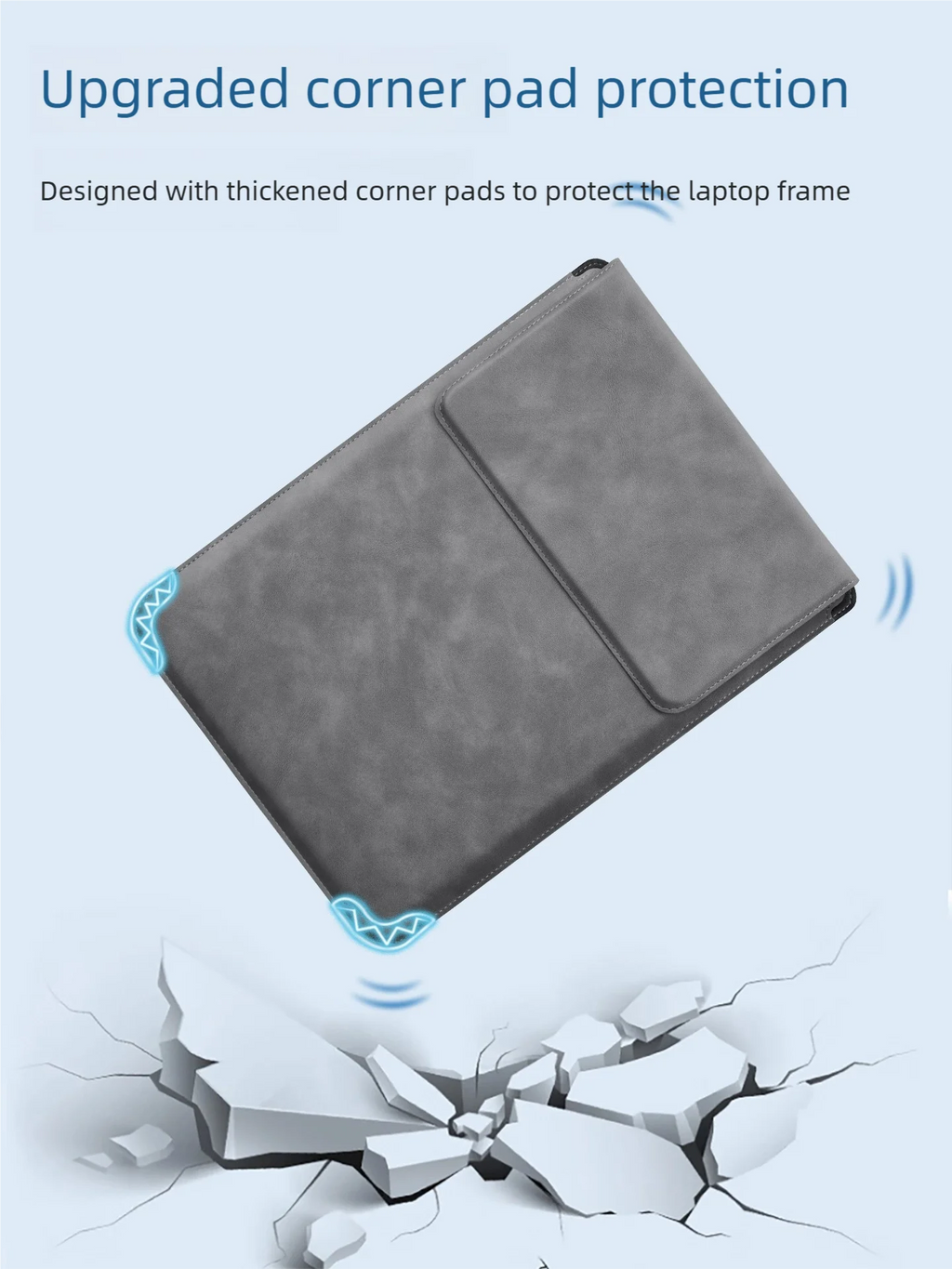 Housse ordinateur ultra-fine qui se plie en support, simili suédé