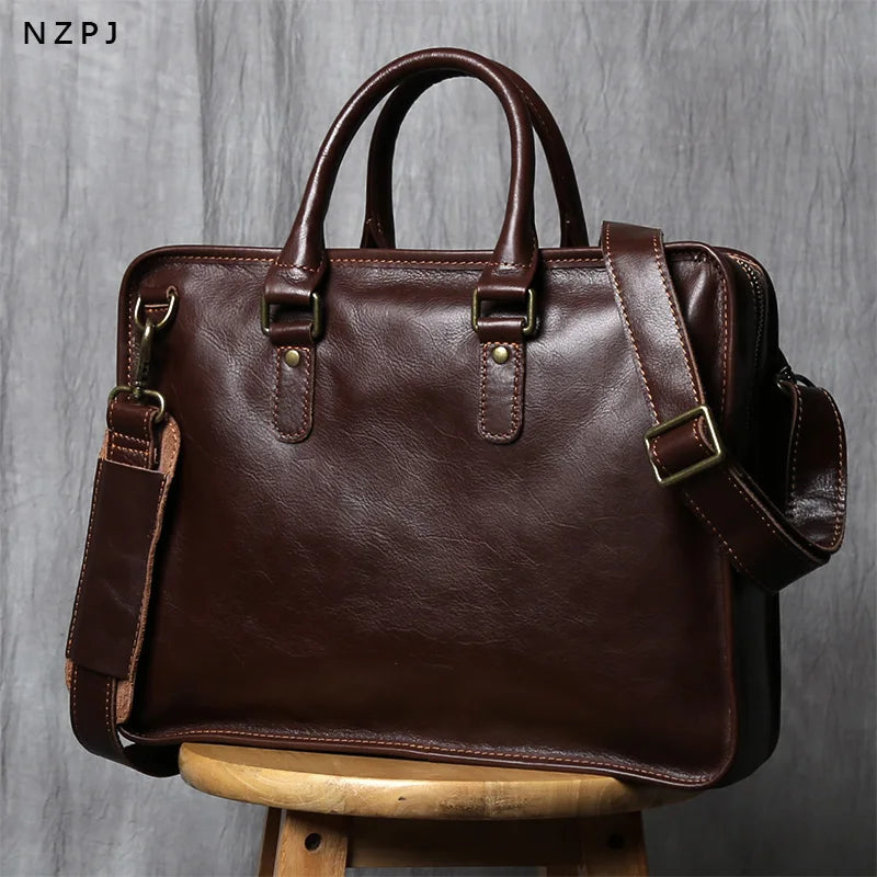 Sacoche ordinateur cuir homme 14 pouces, format A4 et bandoulière