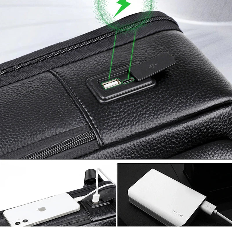 Sac à dos ordinateur cuir homme 15,6 pouces avec port USB