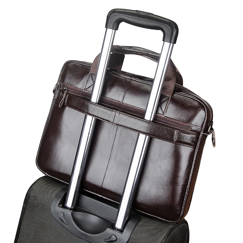 Sacoche ordinateur homme en cuir, passant trolley et bandoulière