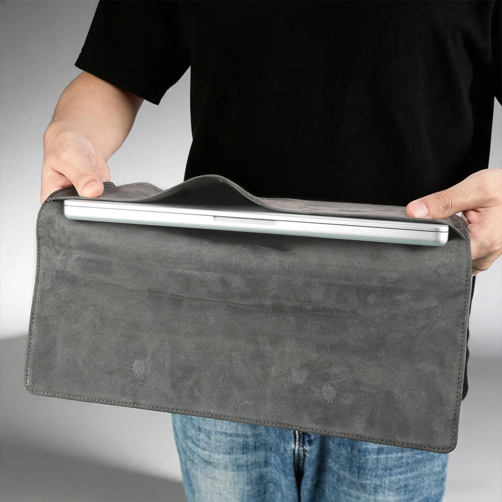 Pochette ordinateur cuir velours à rabat, 13 à 16 pouces