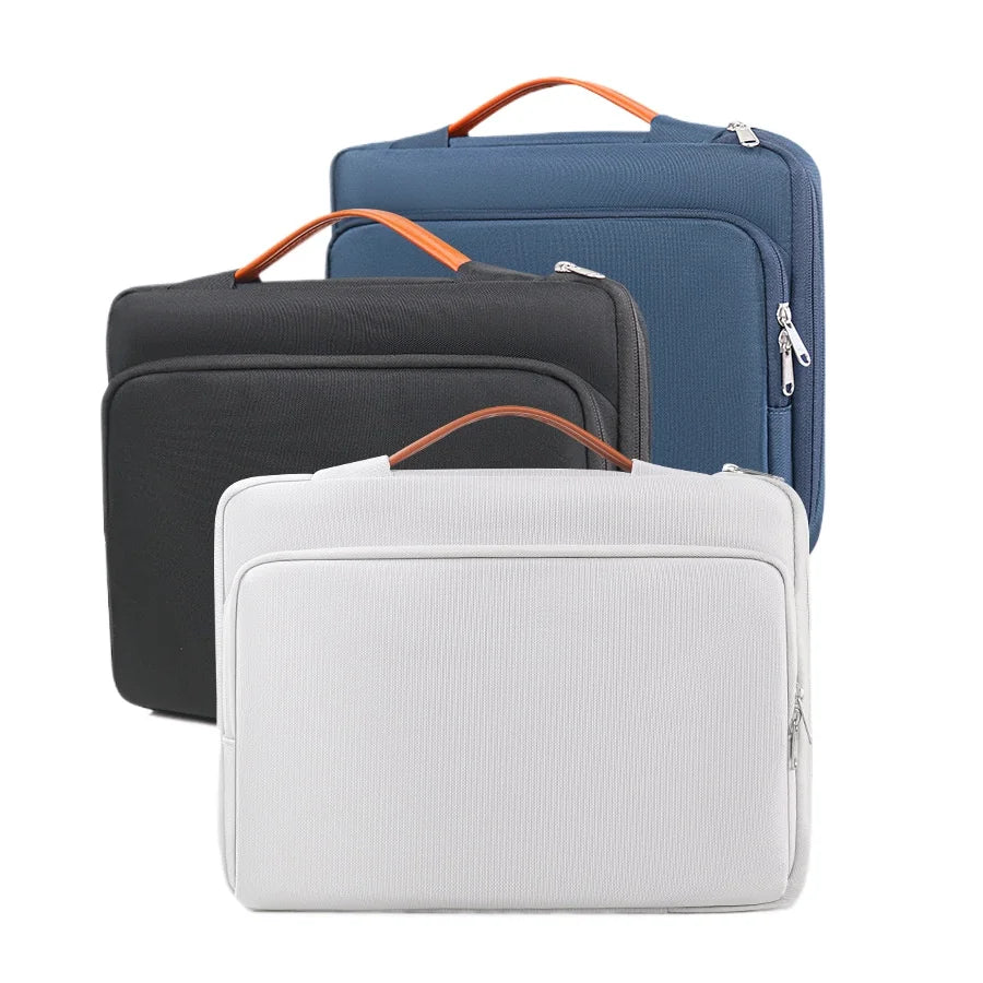 Pochette ordinateur à poignée, doublure velours et coins protégés