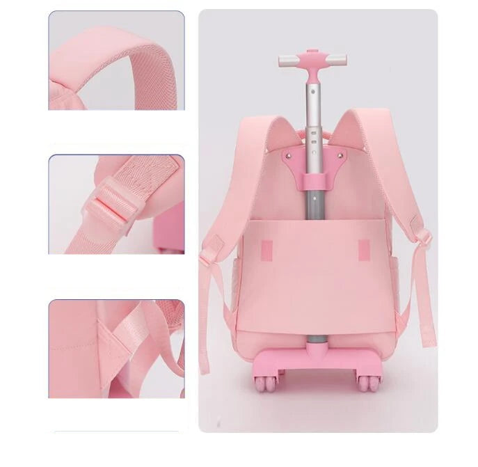 Sac à dos ordinateur à roulettes fille, effet doudoune matelassé