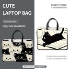 Pochette ordinateur à poignées imprimé chat noir, 12 à 17,3 pouces